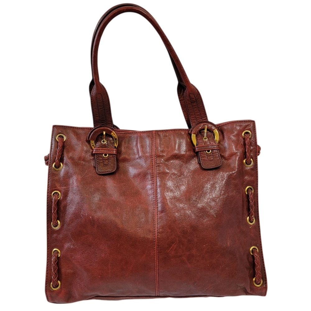 Vtg Apc Burgundy Leather Shoulder Bag Large Weekender Boho